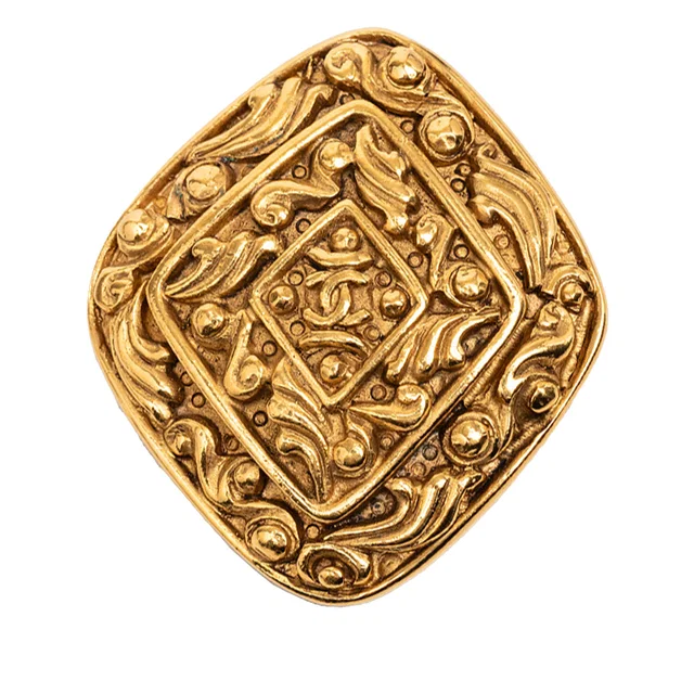 Gold Chanel CC Gold Plated Rhombus Brooch in Gold from Designer Revival