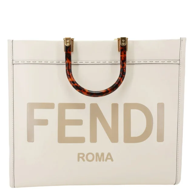 Fendi Sunshine Medium Leather Shopper Tote Bag Cream in White Leather from Dallas Designer Handbags