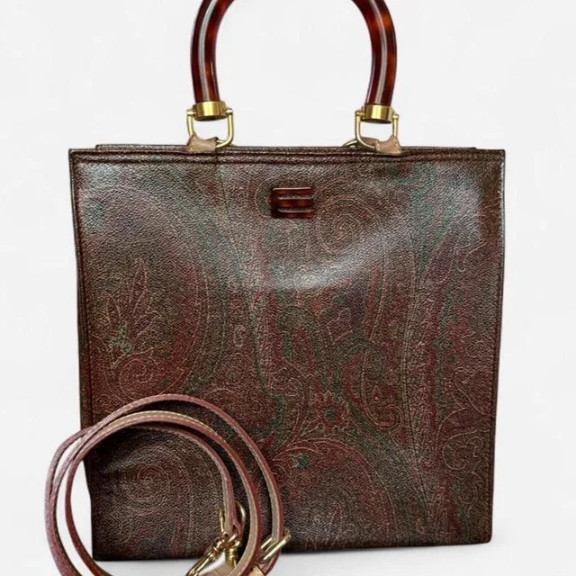 Etro Vintage Milano Paisley Coated Canvas Tote Bag Tortoiseshell Handles Italy in red|brown Coated canvas from Poshmark