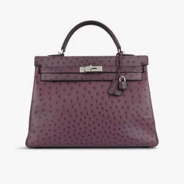 Hermès Kelly 35 - Violine Ostrich | Palladium Hardware in Purple Ostrich from Bagista