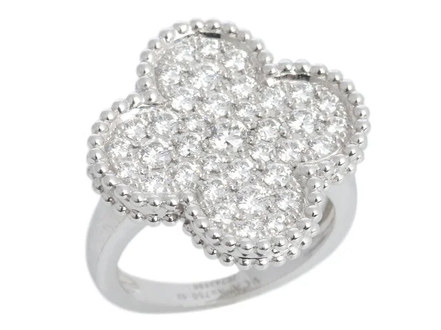 Van Cleef & Arpels 18K White Gold Pavé Diamond Magic Alhambra Ring in White from Ann's Fabulous Finds
