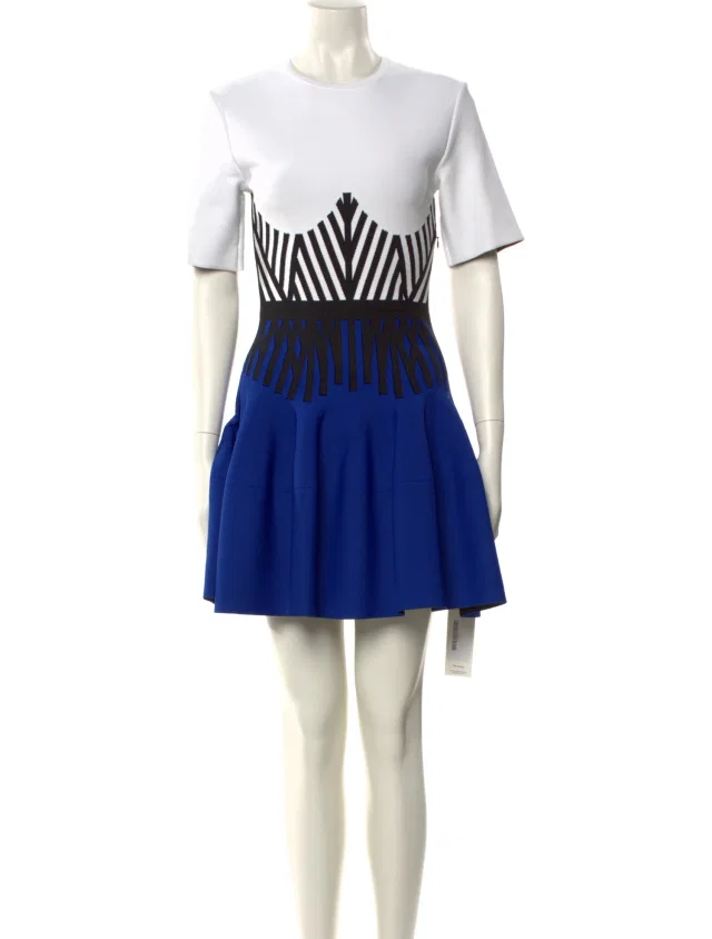 Alexander McQueen Colorblock Pattern Mini Dress in blue|white from The RealReal