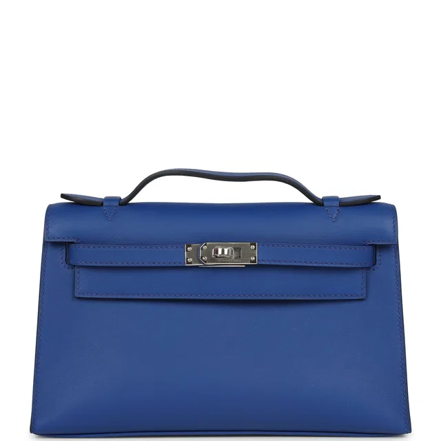 Hermès Kelly Pochette Bleu Royal Swift Palladium Hardware in Blue Swift leather from Madison Avenue Couture
