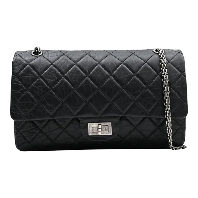 Chanel Circa 2009 2.55 Chain Shoulder Bag, Black in Black Calfskin from VINTAGE QOO TOKYO
