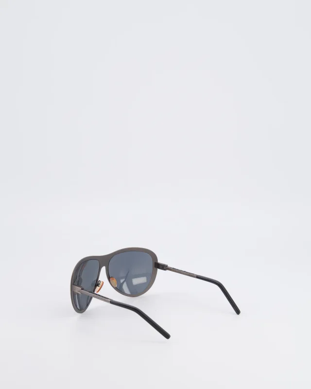 Bottega Veneta Silver Gunmetal Brushed Sunglasses in Black Woven leather from Sellier, photo 5 of 7