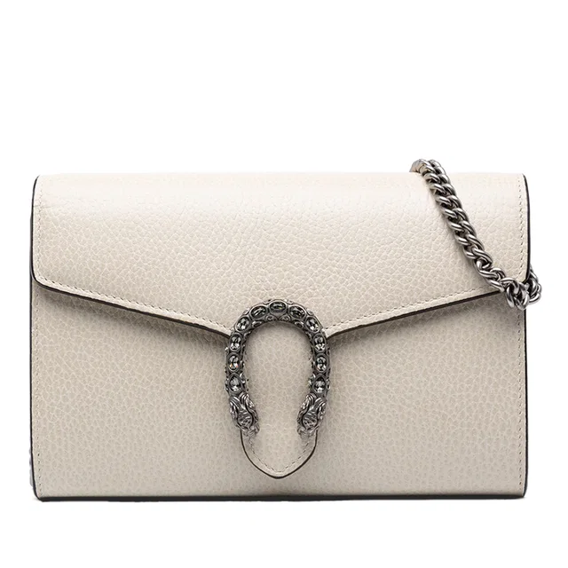White Gucci Calfskin Dionysus Wallet on Chain Crossbody Bag in White Calfskin from Designer Revival