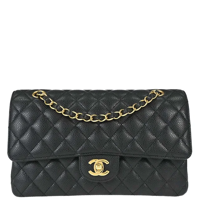 Chanel 2018-2019 Black Caviar Skin Medium Classic Double Flap Shoulder Bag in Black Caviar leather from AMORE Vintage Tokyo