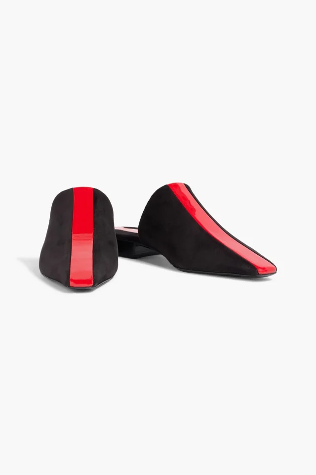 Ferragamo Selestina Suede and Patent-Leather Square-Toe Slippers in Black, photo 2 of 4 from THE OUTNET