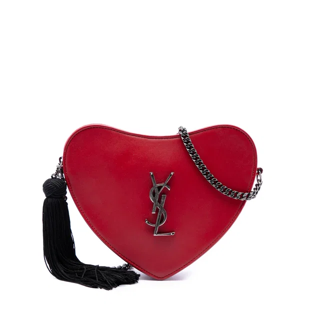 Red Saint Laurent Calfskin Monogram Sac Coeur Tassel Crossbody in Red Calfskin from Designer Revival