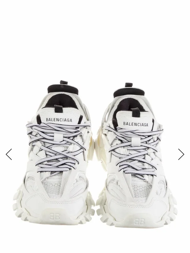 Balenciaga Women’s White And Black Track-Style Chunky Sneakers in black|white Leather from Poshmark