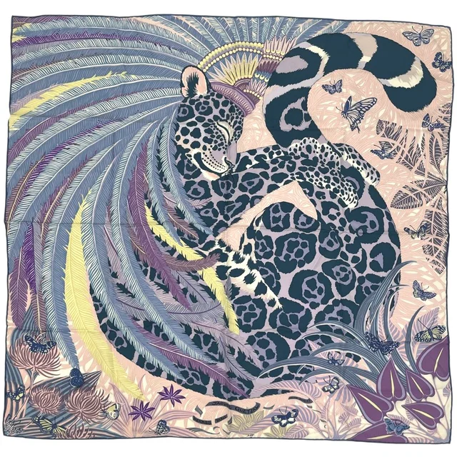 Hermès Carre 90 Jaguar Quetzal Scarf Silk Purple Multicolor in Purple Silk from The Reluxe