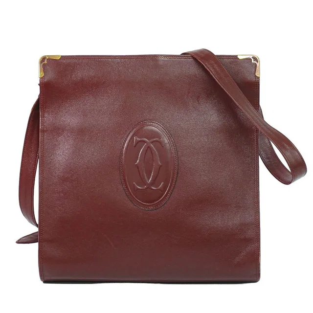 Cartier Must Line Shoulder Bag Leather Bordeaux in Burgundy Leather from The Reluxe
