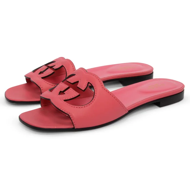 Gucci Interlocking G Slides 38 in Pink Calfskin from Blue Spinach