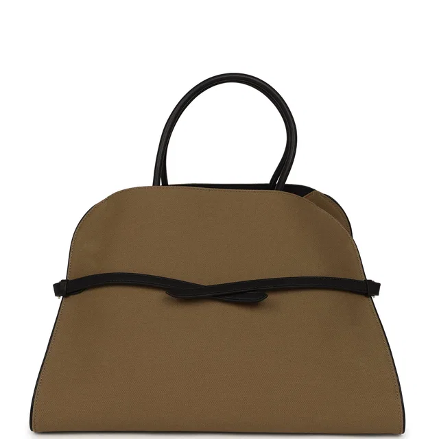 The Row Margaux 15 Ceinture Bag Fango Canvas, Black Saddle Gold Hardware in Black Canvas from Madison Avenue Couture