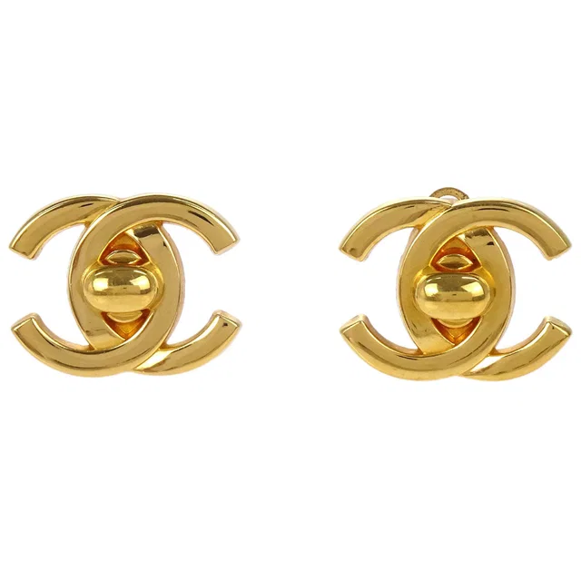 Chanel CC Turnlock Clip-On Earrings Gold Large 95A in Gold from AMORE Vintage Tokyo