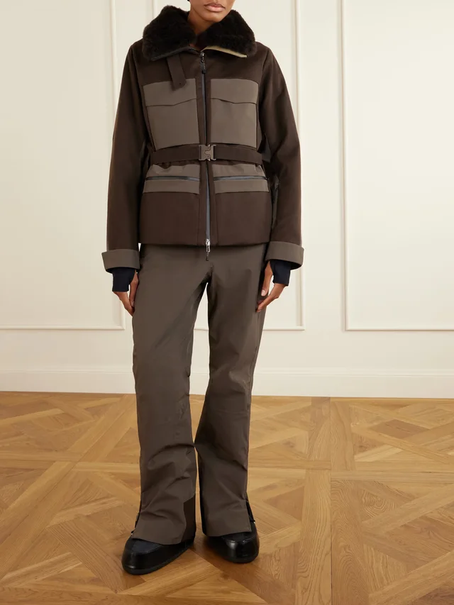 SEASE Belted plush and twill-trimmed wool and cashmere-blend felt down ski jacket in Brown, photo 2 of 2 from NET-A-PORTER (Canada)