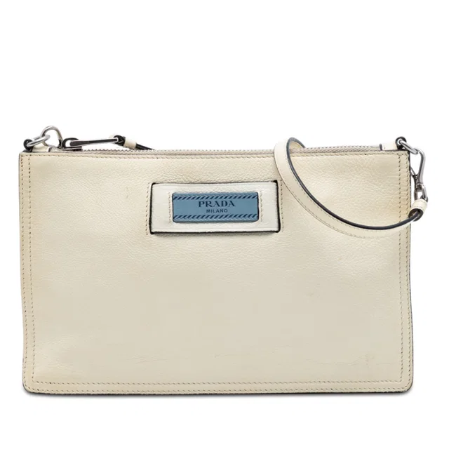 White Prada Glace Calf Etiquette Crossbody Shoulder Bag in White Leather from Designer Revival