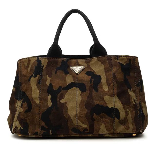 Brown Prada Large Canvas Canapa Camouflage Stampata Tote in Brown Canvas from Designer Revival