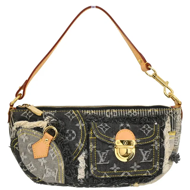 Louis Vuitton 2007 Gray Monogram Denim Patchwork Pouchy Handbag M95383 in Grey Denim from AMORE Vintage Tokyo