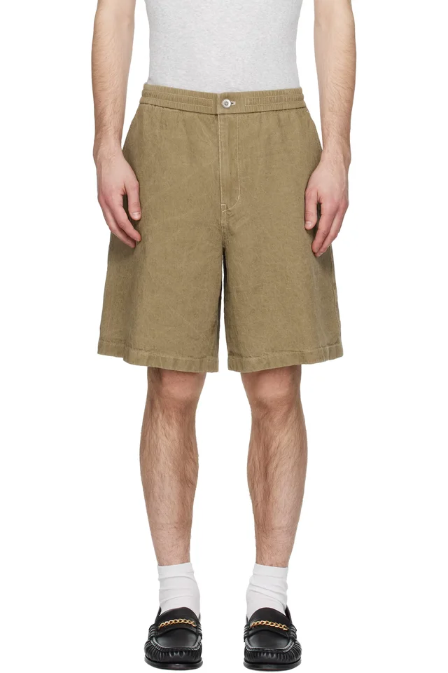 Solid Homme Khaki Linen Shorts, image 1 of 1 from SSENSE