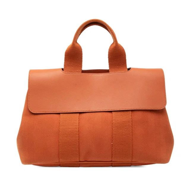 Orange Hermès Toile and Swift Valparaiso PM Handbag in Orange Swift leather from Designer Revival
