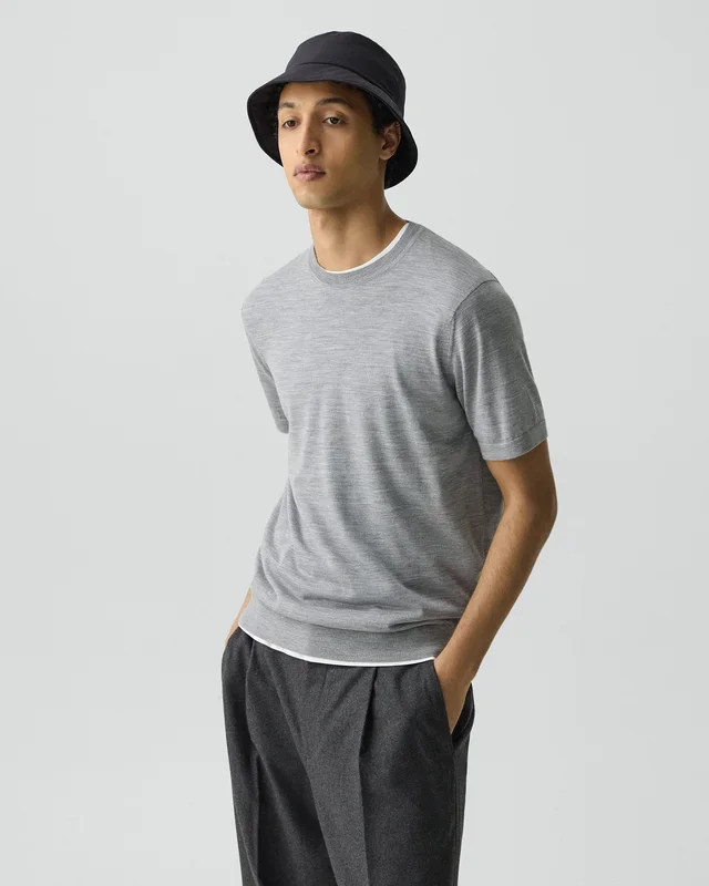 Theory Soris Tee in Regal Wool in COOL HEATHER GREY 100% Wool; Exclusive Of Elastic, photo 2 of 12 from Theory