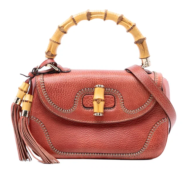 Red Gucci Medium Leather New Bamboo Satchel in Red Leather from Designer Revival