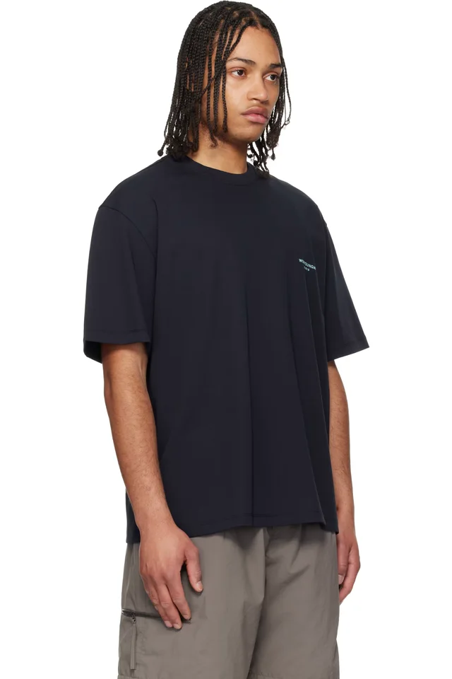 WOOYOUNGMI Navy Tuft Embroidered Back Logo T-shirt, photo 2 of 3 from SSENSE