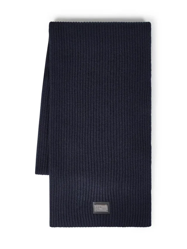 Dolce & Gabbana Ribbed Knit Wool Scarf — Navy Scarfs in Navy Wool from HEWI