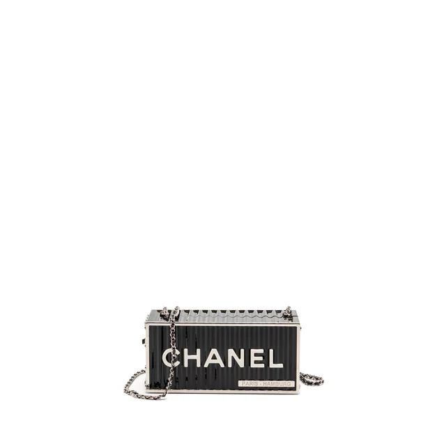 Chanel 18A Paris Hamburg Minaudiere shipping container evening clutch Plexiglass/Metal black SHW in Black Resin from EMIER