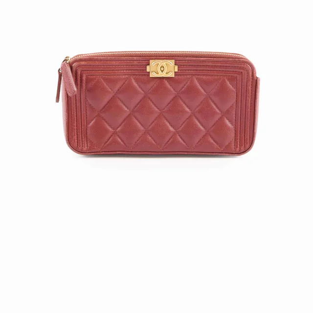 Chanel Boy Pouch Burgundy in Burgundy Lambskin from The Purse Affair