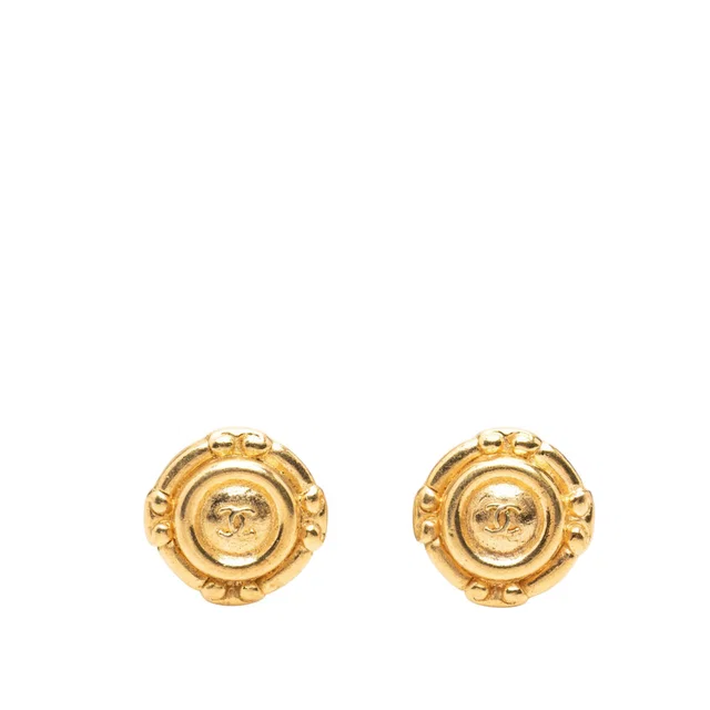 Gold Chanel CC Gold Plated Round Clip On Earrings in Gold from Designer Revival, photo 1 of 1