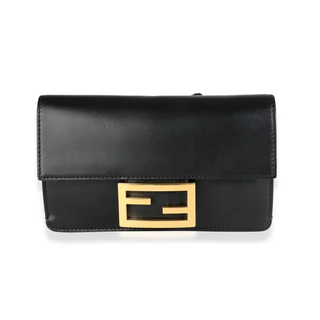 Fendi Black Calfskin Mini Flat Baguette with Black Strap You Strap in Black Calfskin from myGemma