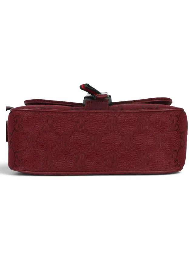 Gucci Burgundy Monogram Canvas Small Buckle Messenger in Burgundy Coated canvas from Season 2 Consign, photo 5 of 8