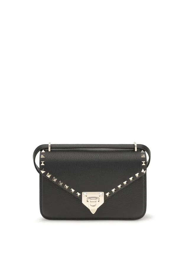 Valentino Garavani Rockstud Shoulder Bag — Black Calf Leather Bos Taurus in Black Calfskin from HEWI