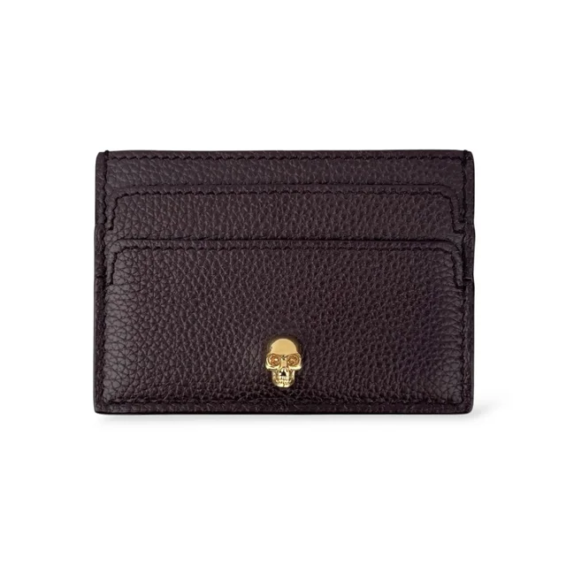 Alexander McQueen Skull Head Card Holder in Burgundy Leather from Designer Archives