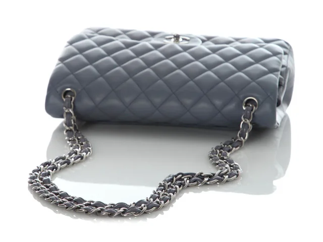 Chanel Jumbo Blue/Gray Quilted Lambskin Classic Double Flap in Blue Lambskin from Ann's Fabulous Finds, photo 8 of 10