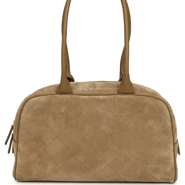 Chanel Small "Perfect Bowling" Bag Dark Beige Suede Gold Hardware in Beige Suede from Madison Avenue Couture, photo 2 of 2