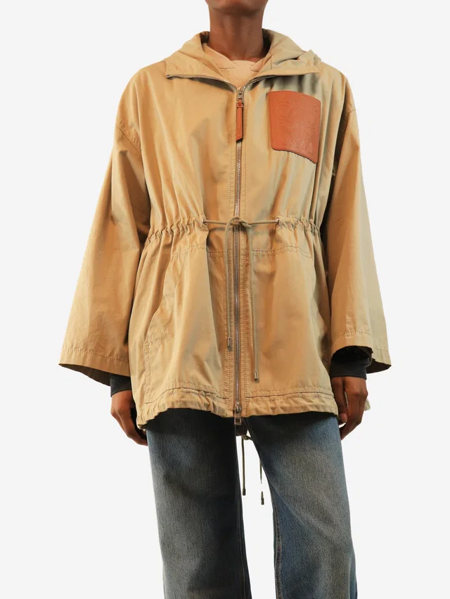 Loewe Sandstone hooded Anagram patch-pocket jacket - size UK 8 in Leather from Sign of the Times