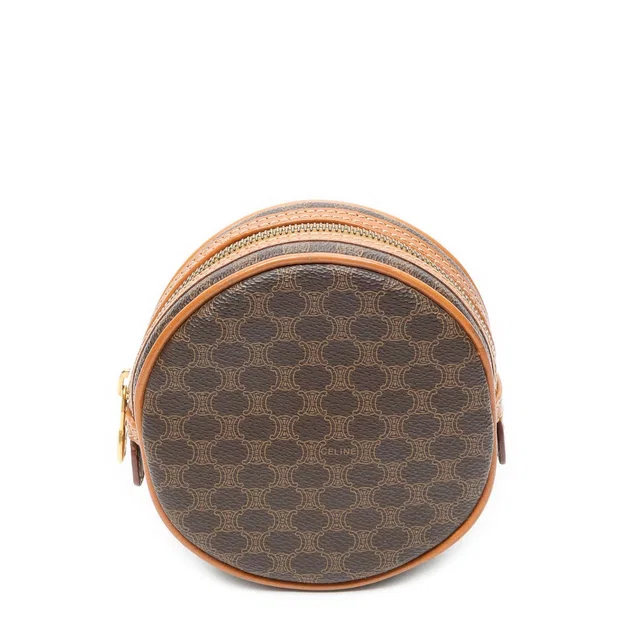 Celine Mini Round Pouch Brown Macadam Canvas in Brown Canvas from The Reluxe