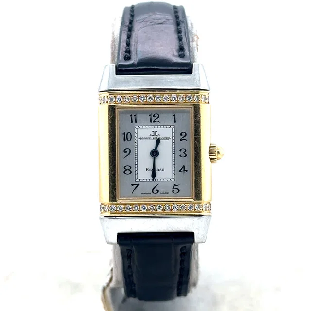 Jaeger-LeCoultre Reverso Diamond Silver-tone Dial Ladies Watch 265.54.20 in yellow|silver|gold|gray|black Leather from Jomashop.com