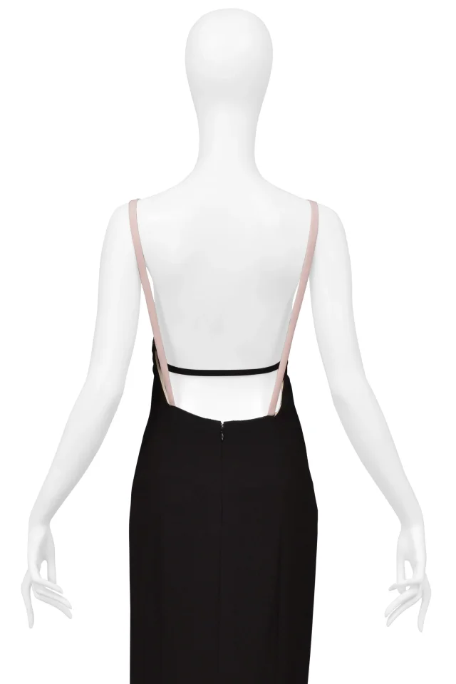 Bottega Veneta Black And Blush Pink Gown With Lace Detailing And Long Train in Black Silk from Resurrection Vintage, photo 8 of 8