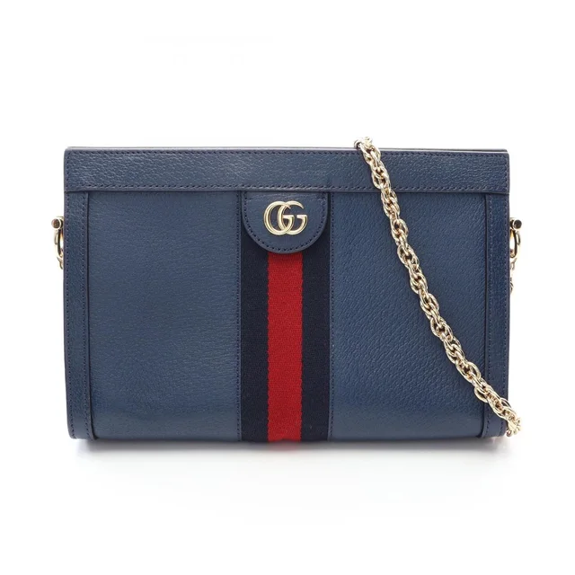 Gucci Shoulder Bag Ophidia Small Sherry Line Navy Leather Chain in Navy Leather from The Reluxe