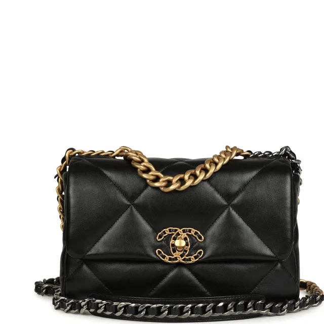 Chanel Medium 19 Flap Bag Black Shiny Lambskin Mixed Hardware in Black Lambskin from Madison Avenue Couture
