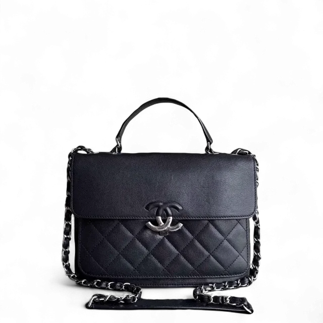 Chanel Medium CC Box Flap - Quilted Calfskin Black Silver Hardware Series 25 in Black Calfskin from Luxury Promise
