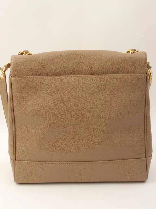 Chanel Circa 1997 Caviar Skin 6CC Mark Stitch Shoulder Bag, Beige in Beige Caviar leather from VINTAGE QOO TOKYO, photo 2 of 12