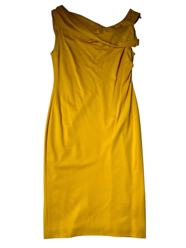 Escada Vintage Mirabelle Bodycon Midi Dress Asymmetric Neck Size 40 Excellent Co in yellow from Poshmark