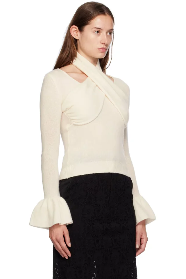 Rokh Off-White Cross Knitted Sweater, photo 2 of 4 from SSENSE