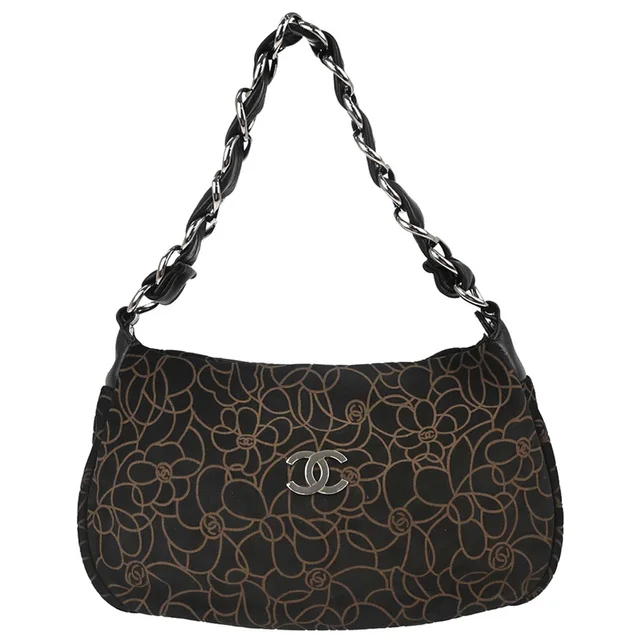 Chanel 2005-2006 Black Suede Camellia Hobo Bag in Black Suede from AMORE Vintage Tokyo