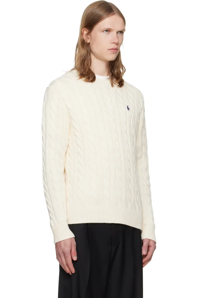 Polo Ralph Lauren Off-White Cable-Knit Cotton Sweater, photo 2 of 4 from SSENSE
